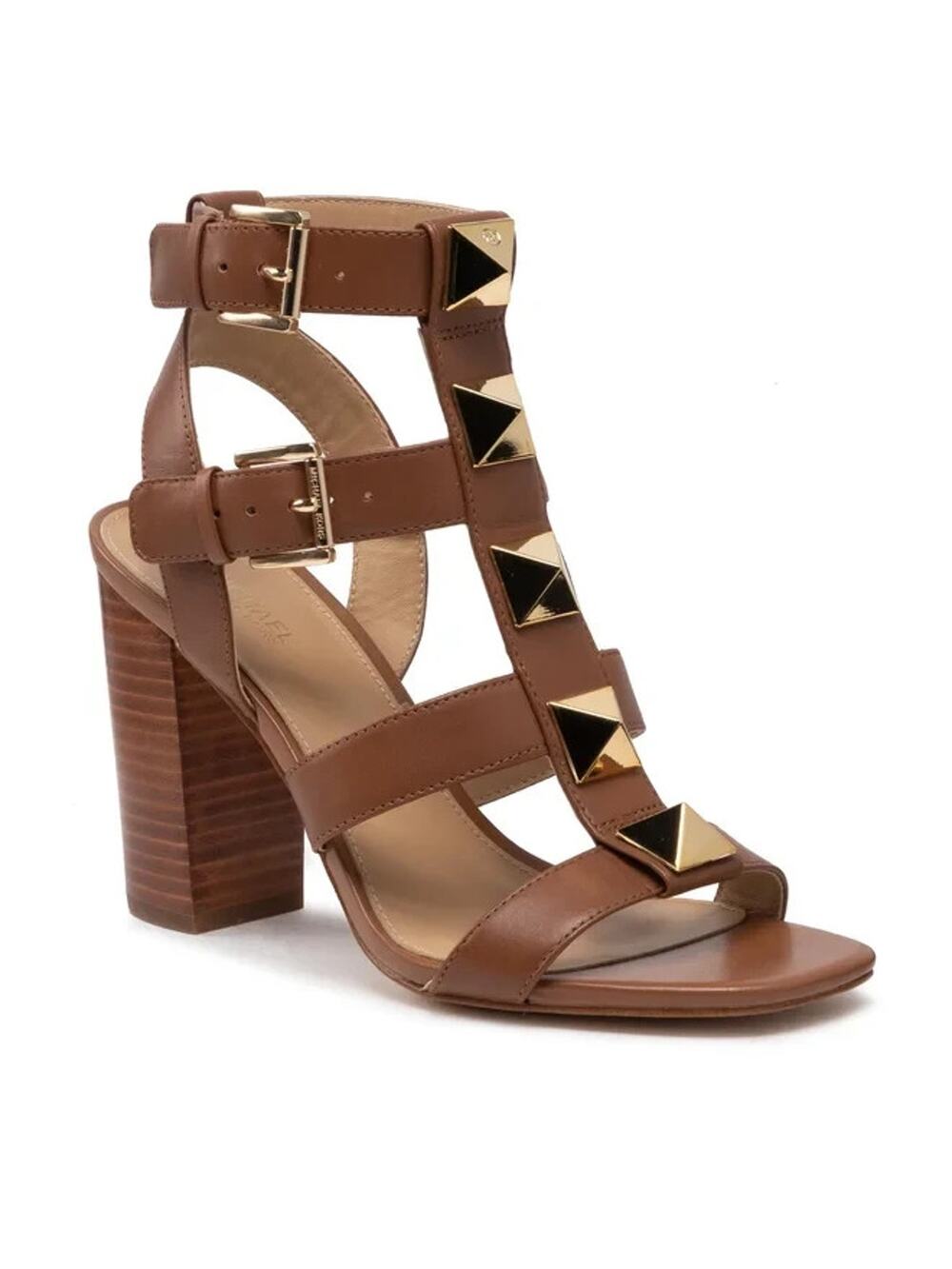 Michael Kors Wren Studded Leather Pyramid Block-heel Gladiator Sandals Sz 5.5